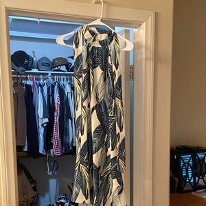 SHEIN Asymmetrical Leaf Print Dress - Blue and Green